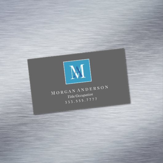Farbton weiß/blau Monogramm und Name, weißer Rahme Magnetische Visitenkarte (Beispiel)
