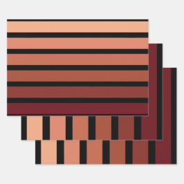 Farbtöne auf schwarzen Streifen Geschenkpapier Set