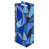 Farbtöne aus blauem Glasmuster Geschenktüte Für Weinflaschen (Rückseite Schrägansicht)