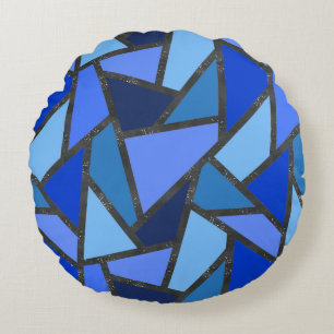 Farbtöne aus blauem Glasmuster Rundes Kissen