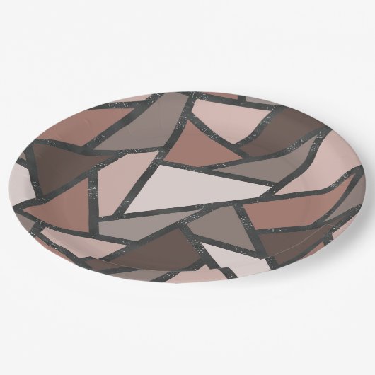 Farbtöne aus braunem Glasmuster Pappteller (Schrägansicht)