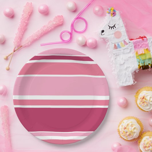 Farbtöne aus rosa Streifen Pappteller (Party)