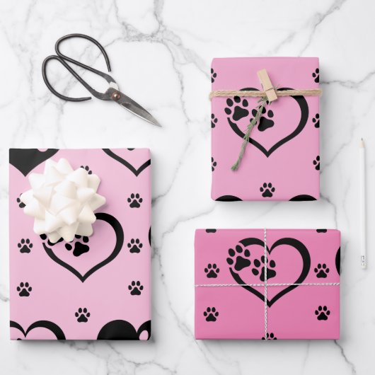 Farbtöne der ergänzenden rosa paw herzen geschenkpapier set (Vorderseite)