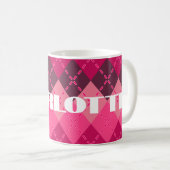 Farbtöne der rosa Raute Sporty Preppy Kaffeetasse (VorderseiteRechts)