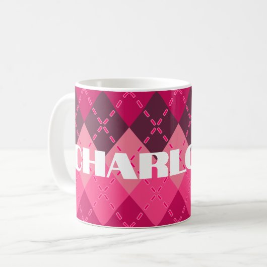Farbtöne der rosa Raute Sporty Preppy Kaffeetasse (Vorderseite Links)
