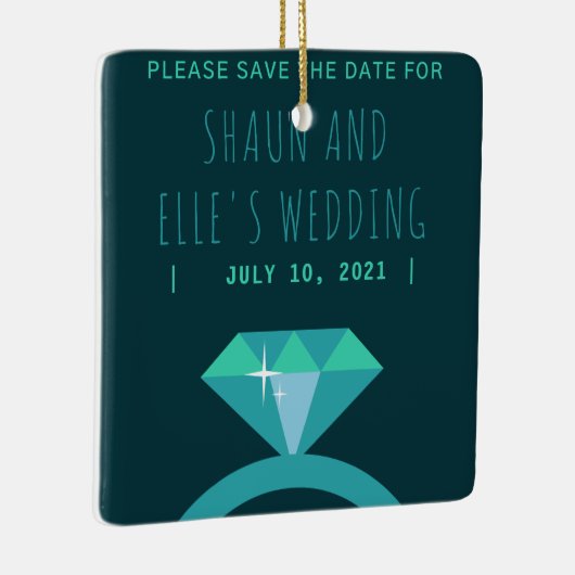 Farbtöne des Aquamarinen Diamantrings Save the Dat Keramikornament (Rechts)