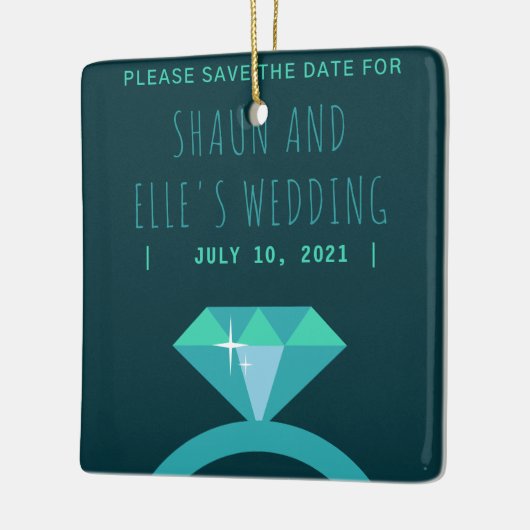 Farbtöne des Aquamarinen Diamantrings Save the Dat Keramikornament (Links)