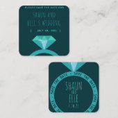 Farbtöne des Aquamarinen Diamantrings Save the Dat Quadratische Visitenkarte (Vorne/Hinten)