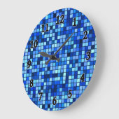 Farbtöne des Blau- und Schwarz-Quadrate-Musters Große Wanduhr (Winkel)