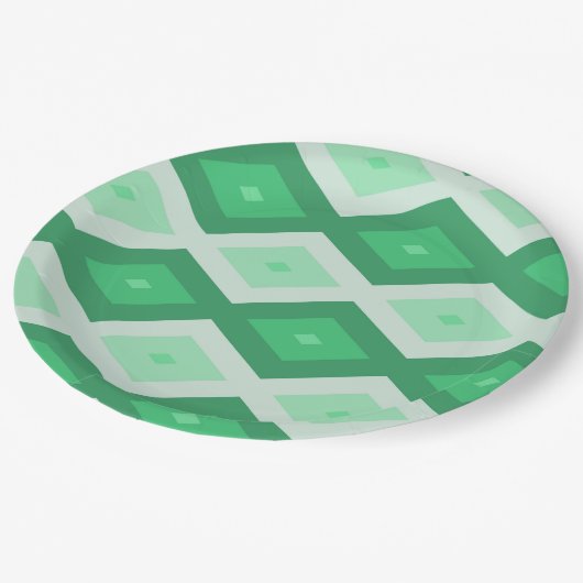 Farbtöne des grünen Diamantmusters Pappteller (Schrägansicht)