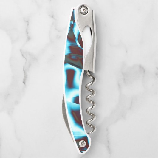 Farbtöne des hellen Zyans auf abstrakten Bändern i Kellnermesser (Rückseite)