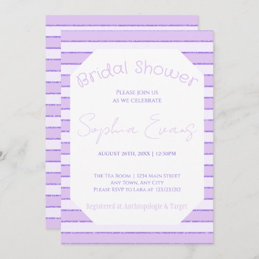 Farbtöne des Lila gestreiften Brautparty Einladung (Vorne/Hinten)