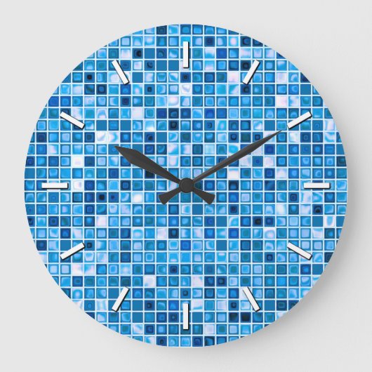 Farbtöne des Mosaikfliesen-Musters "Watery" Große Wanduhr (Vorderseite)