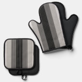 Farbtöne, grau, Schwarz-weiß gestreift Ofenhandschuh & Topflappen-Set (Vorderseite/Rückseite)