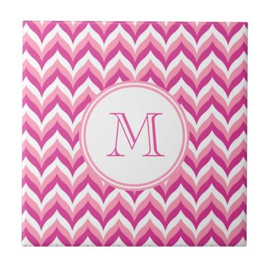 Farbtöne in rosa und weißem Zigzag Zickzack Fliese (Vorderseite)