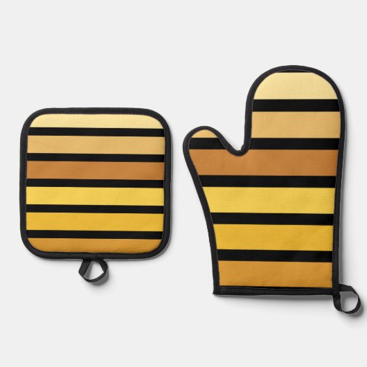 Farbtöne mit goldgelben Streifen auf schwarz Ofenhandschuh & Topflappen-Set (Vorderseite)