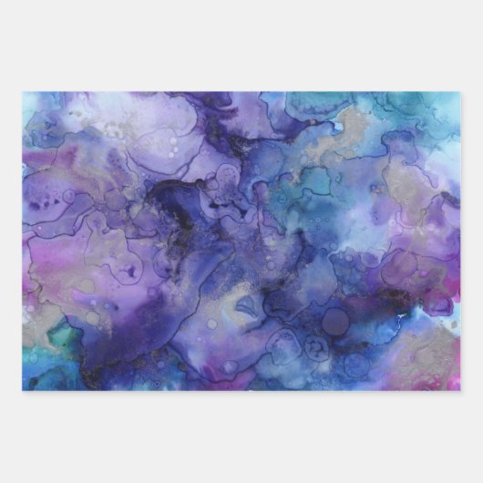 Farbtöne mit Lila blauem Abstraktem Wasser, marmor Geschenkpapier Set (Vorderseite)