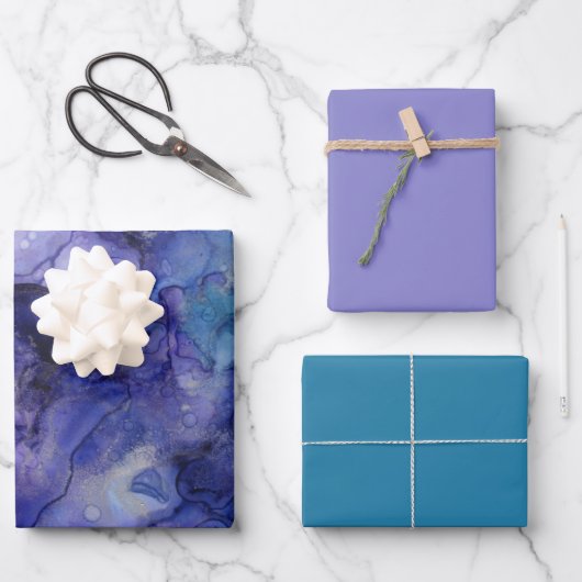 Farbtöne mit Lila blauem Abstraktem Wasser, marmor Geschenkpapier Set (Vorderseite)