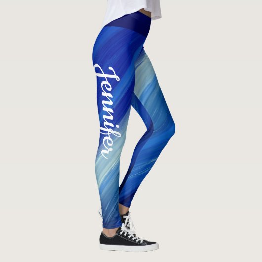 Farbtöne von blauen Pinselstrichen mit weißem Name Leggings (Rechts)