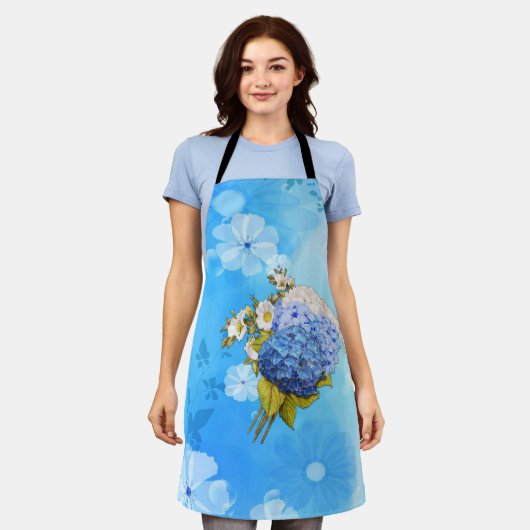 Farbtöne von Blauen Wasserfarben-Hydrangeas-All-ov Schürze (Getragen)