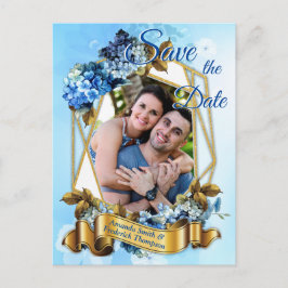 Farbtöne von Blue Watercolor Hydrangeas Save the D Ankündigungspostkarte