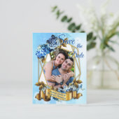 Farbtöne von Blue Watercolor Hydrangeas Save the D Ankündigungspostkarte (Stehend Vorderseite)