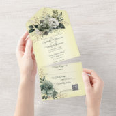 Farbtöne von grün-blütenfarbenem QR-Code All In One Einladung (Abreißen)