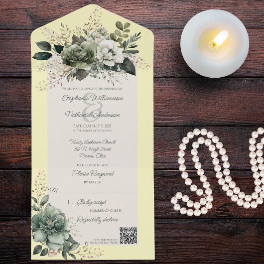 Farbtöne von grün-blütenfarbenem QR-Code All In One Einladung