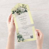 Farbtöne von grün-blütenfarbenem QR-Code All In One Einladung (Abreißen)