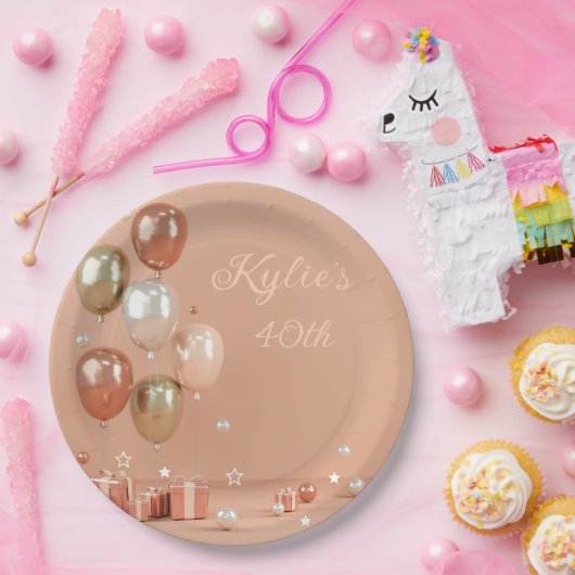 Farbtöne von rosa Balloons 40. Pappteller (Party)