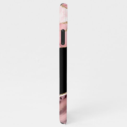 Farbtöne von rosa Tor und goldenem Glitzer - Monog iPhone Hülle (Rechte Seite)