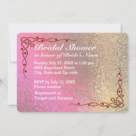 Farbtöne von rosa und goldenem Brautparty Einladung (Vorderseite)