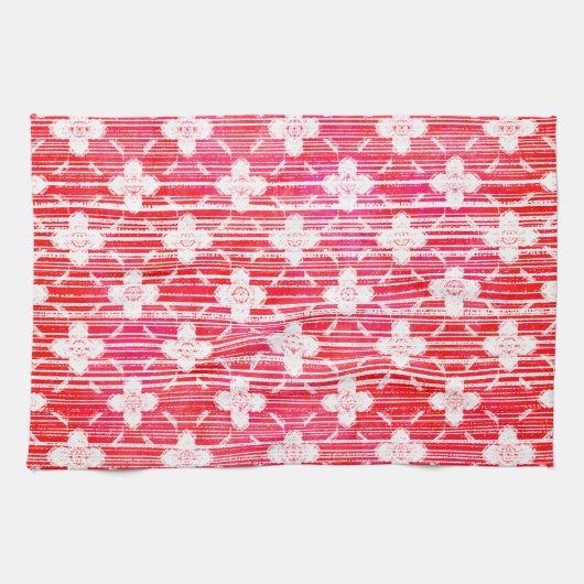 Farbtöne von Roten Ombre Stripten Blume Geschirrtuch (Horizontal)