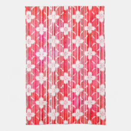 Farbtöne von Roten Ombre Stripten Blume Geschirrtuch