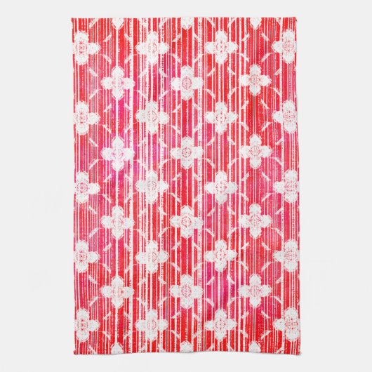 Farbtöne von Roten Ombre Stripten Blume Geschirrtuch (Vertikal)