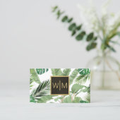 Farbtropische Blätter Monogramm weiß/schwarz Visitenkarte (Stehend Vorderseite)