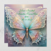 Farbtupfer: Pastellfarbenes Fraktal Schmetterlings Einladung (Vorne/Hinten)