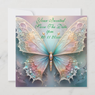Farbtupfer: Pastellfarbenes Fraktal Schmetterlings Save The Date