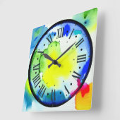 Farbuhr in abstraktem Aquarellbild Quadratische Wanduhr (Winkel)