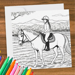 Färbung Farbe Im Bild Mädchen Reitet Pony Karte