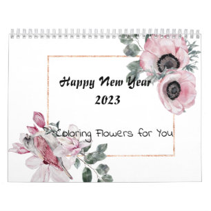Färbung für Erwachsene Blumen 2023, Farbe deine ei Kalender