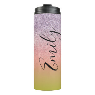 Farbverlauf Faux Glitter Farbige Monogramm Name    Thermosbecher