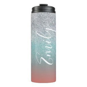 Farbverlauf Faux-Sparkle-Farbiger Monogramm-Name   Thermosbecher