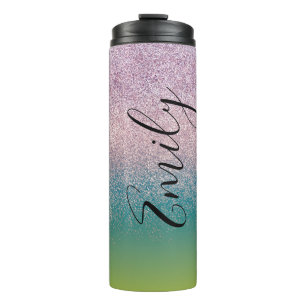 Farbverlauf Faux-Sparkle-Farbiger Monogramm-Name Thermosbecher