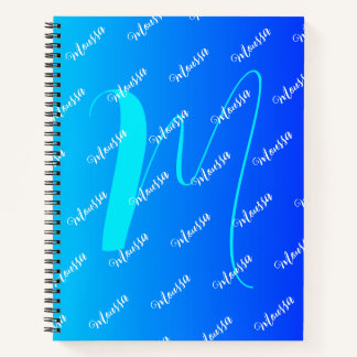 Farbverlauf in Aqua und Blau - Name und Monogramm Notizblock
