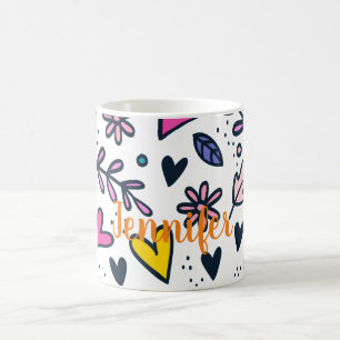 Farbvolle Blume und Herz anpassen Kaffeetasse