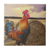 Farbvolle Crowing Rooster und Hay Bales Fliese (Vorderseite)