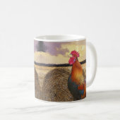 Farbvolle Crowing Rooster und Hay Bales Kaffeetasse (VorderseiteRechts)