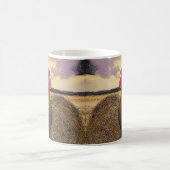 Farbvolle Crowing Rooster und Hay Bales Kaffeetasse (Mittel)