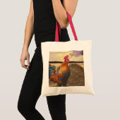 Farbvolle Crowing Rooster und Hay Bales Tragetasche (Vorderseite (Produkt))